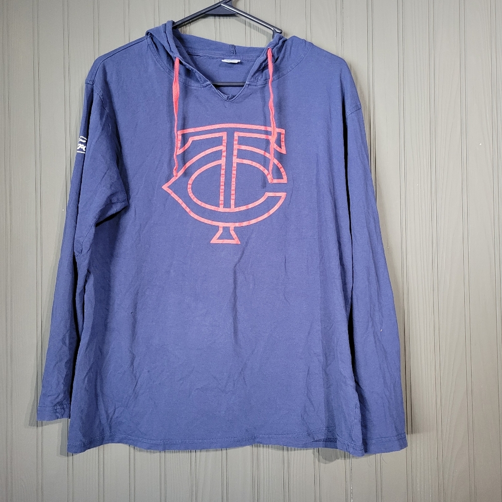MLB Minnesota Twins Hooded Long Sleeve Shirt Ford V-Neck Blue Men's Medium